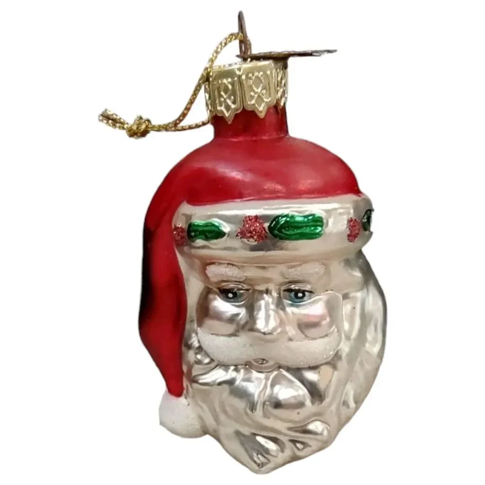 Blue Eyed Old Santa Father Christmas Red Hat Ornament Blown Glass Thomas Pacconi